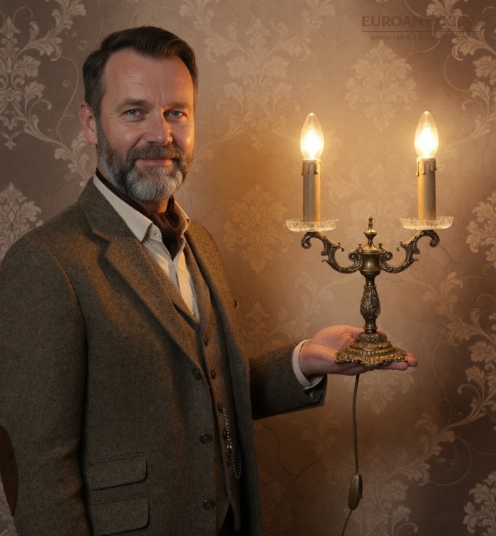 Mosiężne lampy stołowe vintage Francja kryształ mosiądz
